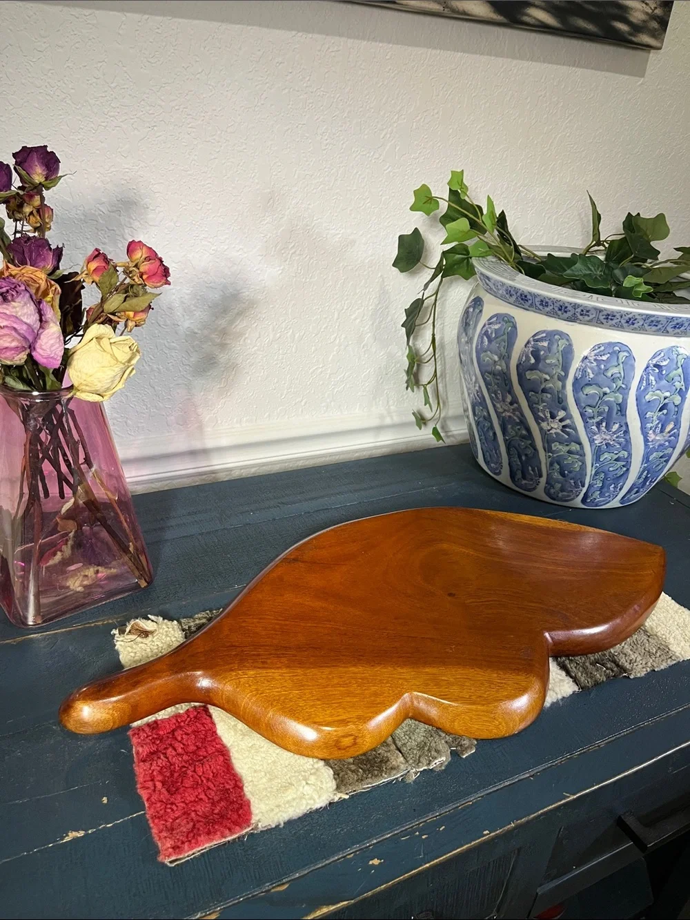 Vintage MCM Monkey Pod Wood Serving Tray 3 Compartment Snack Dish
